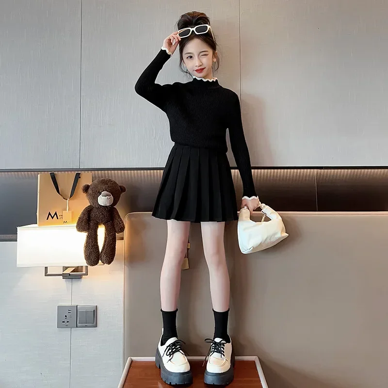 2023 Korean Autumn Winter Junior Girl Kintted Top Teenager Girl Lace High Collar Warm Sweater School Girl Undershirt Kintwears