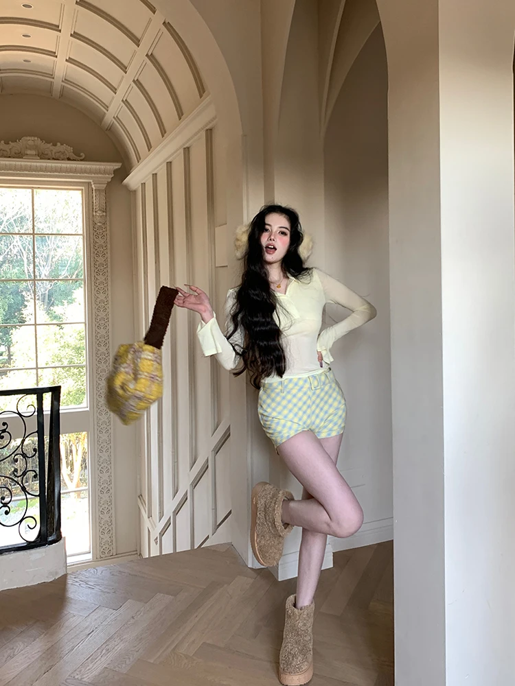 

Spring Summer 2025 Trendy Plaid ort Pants Women's Versatile Hot orts Spicy Girl Design Sensation Multicolor Cheered