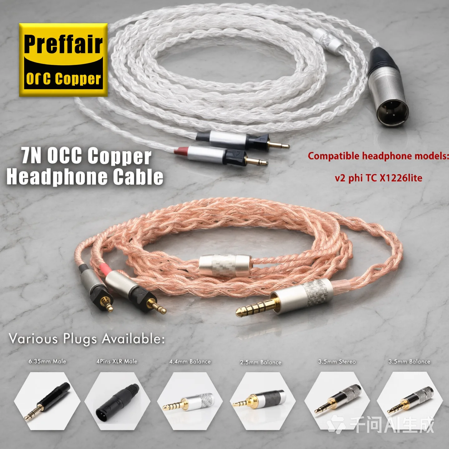 Preffair Earphone Upgrade Replacement Cable E547/E544 4 Cores OCC Copper Conductor for Abyss Diana V2 Phi TC/ X1226lite