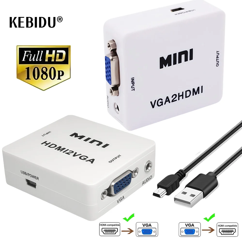 HDMI to VGA Converter With Audio VGA to HDMI Converter HDMI Adapter for Notebook Xbox360 DVD PS3 PC HD 1080P TV Box Projector