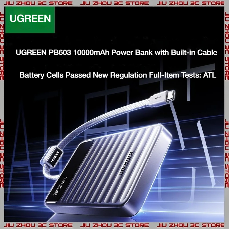 Hot UGREEN 10000mAh Power Bank PB603 45W Fast Charging Built In Cable 3C Certified Airline Approved Compact Portable For iPhone