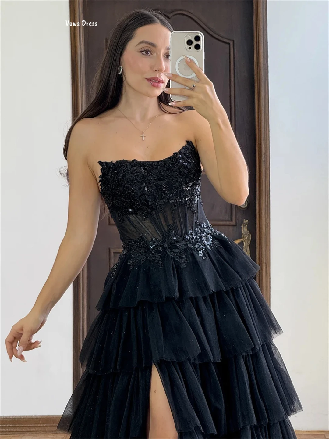 Vows bustier tubulaire robes de soirée femme robes de bal élégantes 2025 noir sur mesure formule superposée Robe de bal Robe de soirée