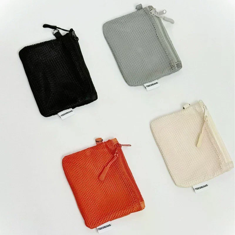 New Travel Makeup Storage Bags Mesh Coin Purse Simple Portable Mini Bag Multi-purpose Square Bag Double-layer Zipper Card Holder