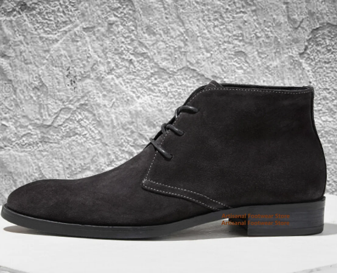 

High Top Suede Chelsea Boots British Style Lace-Up Height Increasing High Top Men's Boots Designer Trendy Handmade Men Boots