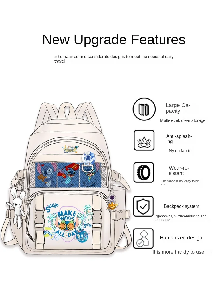 MINISO Bolsa Escolar interestelar para bebé, bolsa de viaje para computadora, mochila para hombres y mujeres, Stitch, gran capacidad para niños