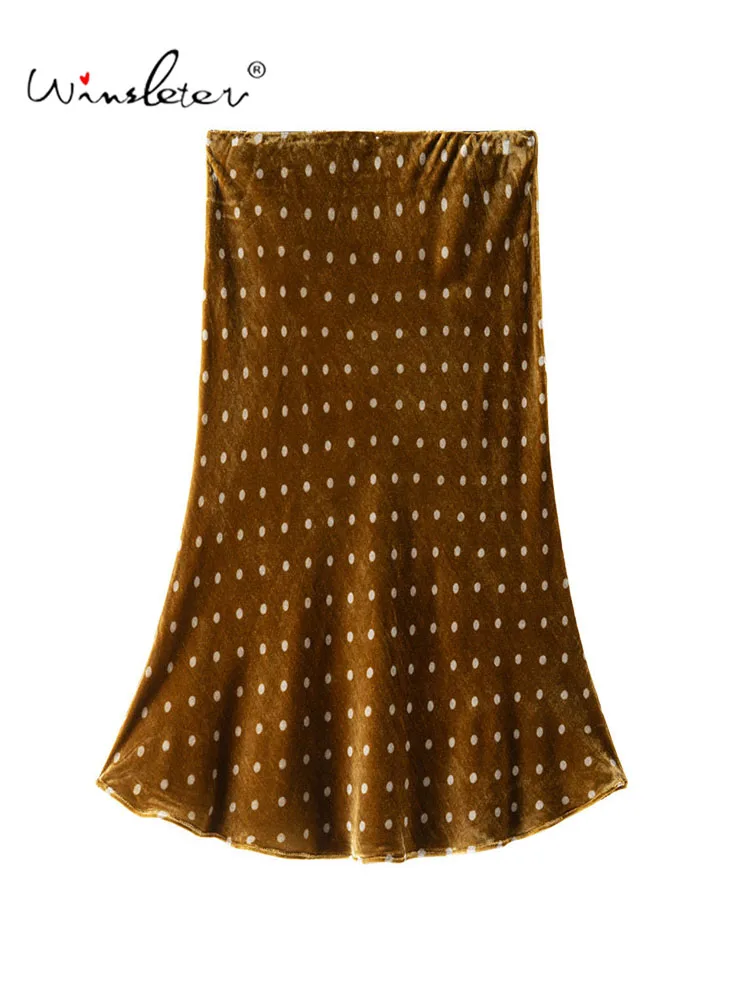 Winsleter-Silk Velvet Elegant Skirts, Elastic Waist Dot, Women Modern Temperament Chic Trumpet Skirt, 2026 Autumn New B68606CC