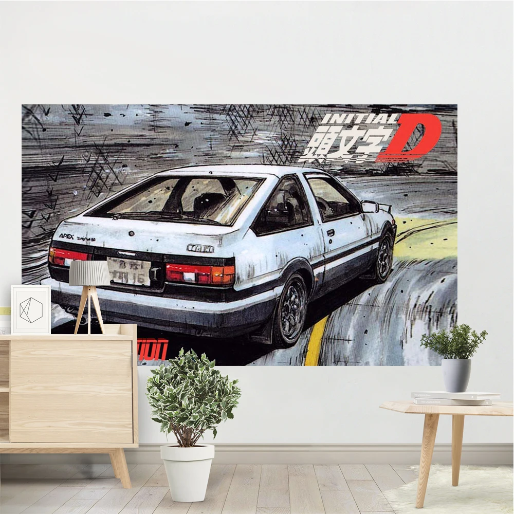 Initial D Mako Super Eurobeat Anime Tapestry Wall Decor Hanging Decoration Home Tapestries Home Decorations Aesthetic