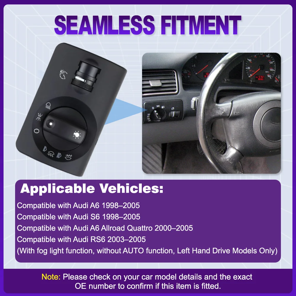 

Car Headlight Fog Light Control Switch for Audi A6 S6 1998-2005 A6 Allroad Quattro 2000-2005 RS6 2003-2005 4B1941531E
