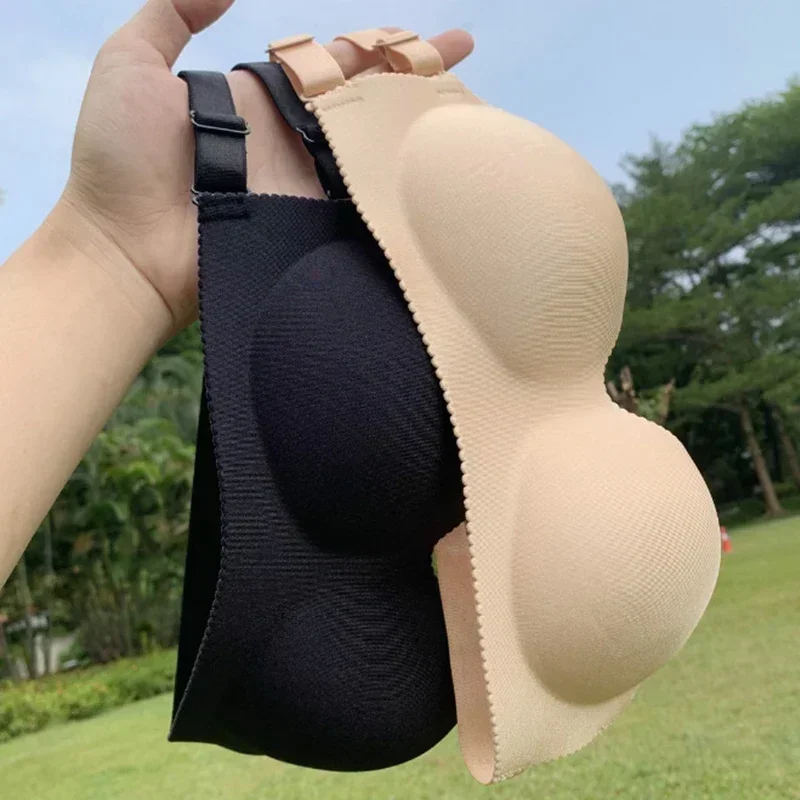 Reggiseno invisibile senza schienale sexy da donna Push Up Lingerie Reggiseno senza cuciture Nero senza spalline a fascia senza cuciture Reggiseno