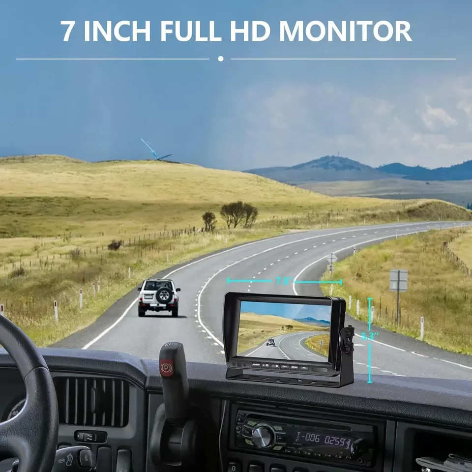 AHD 1080P Wired Backup Camera System 7Inch Touch Screen Monitor with Split Modes for RV Truck Trailer Tractor Skid Steer
