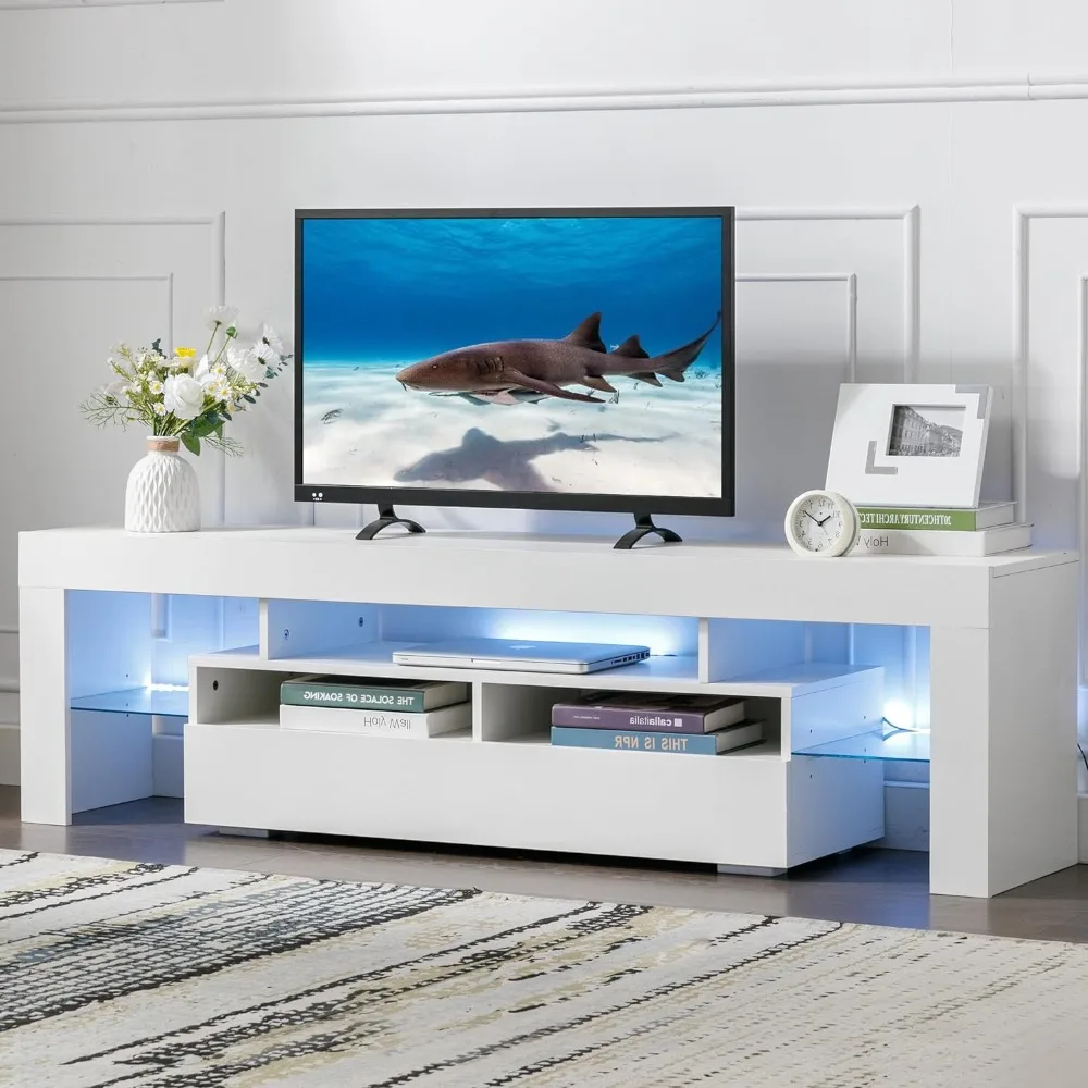 

TV Stand for 65 Inch Entertainment Center White TV Stand with 16 Colors RGB Light and Remote Living Room Bedroom, TV Stand