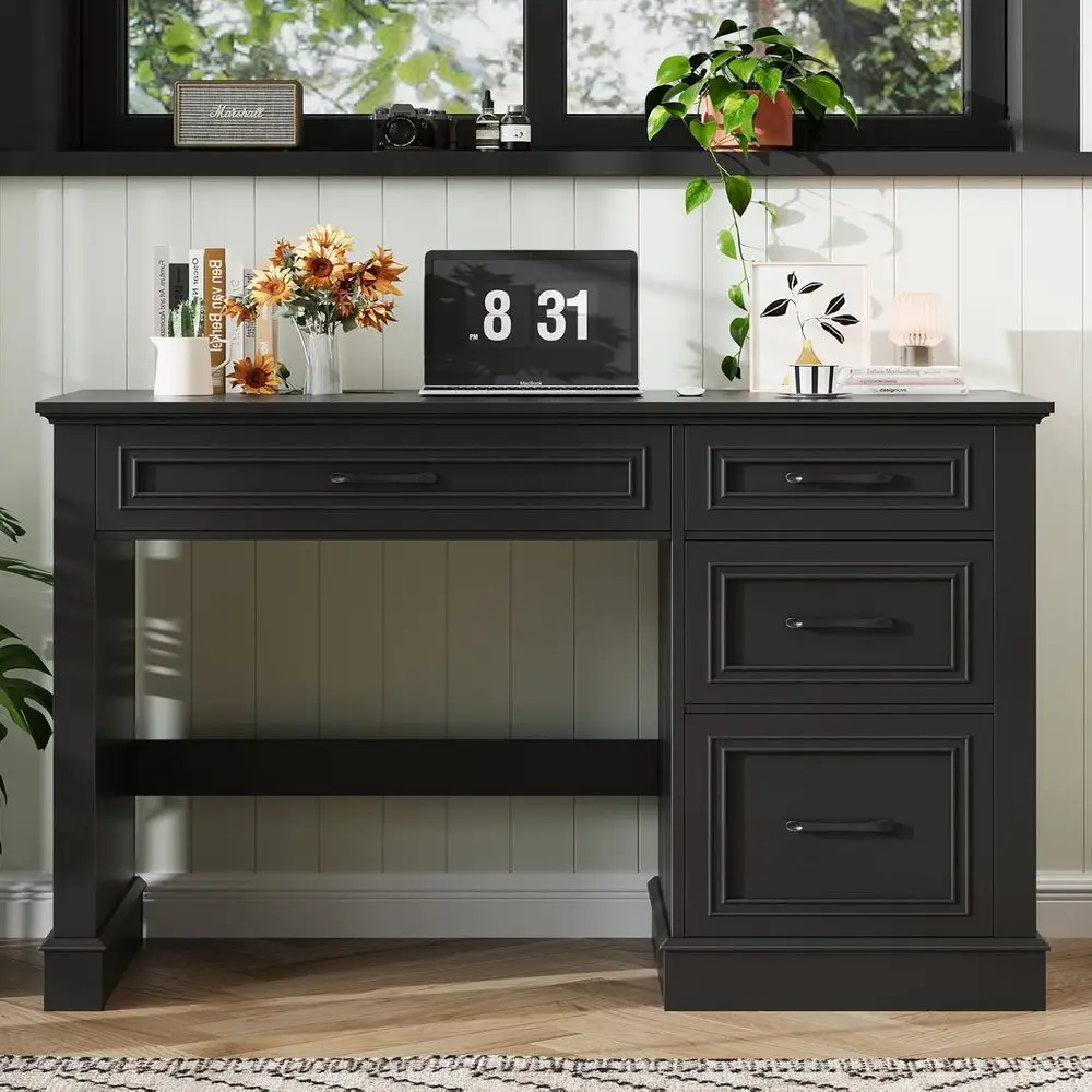 

Письменный стол Executive Desk 47 с ящиками, современный компьютерный стол для домашнего офиса, учебы или работы за письменным столом, черный цвет