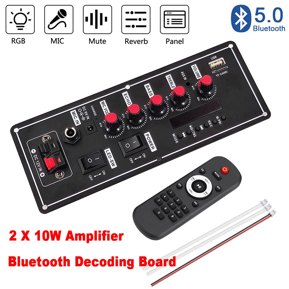 20W Bluetooth 5.0 Amplifier Board Trolley Speaker Decoding Microphone karaoke Amplificador FM Radio AUX TF USB Home Theatre DIY