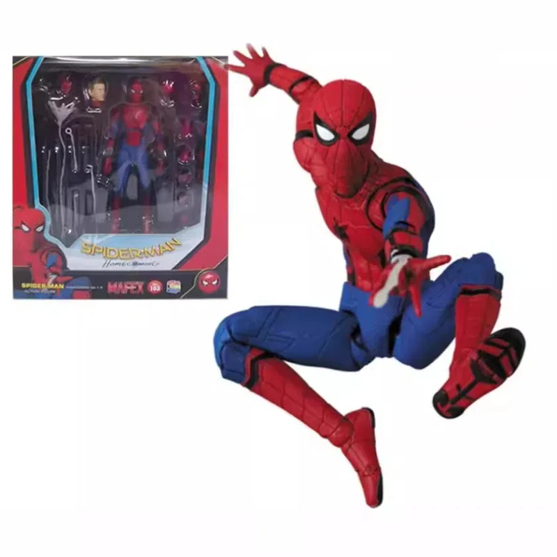 15cm Marvel MAFEX103 Spider Man Home Coming Peter Parker Action Figure Joint Mobile Anime Handheld Toy Pendant Model Gift