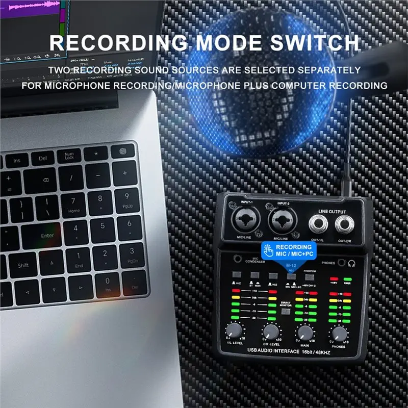 [NEW A09R!】 M-12 2 Channels Audio Interface Mixing Console Multi-Track Output For PC,USB Sound Card For Recording Studio Plug&Pl view 4