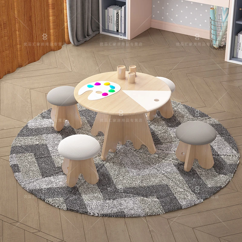 

Children's table and chair set Kindergarten toy Baby learning desk Writing table and chair Multifunctional Handmade