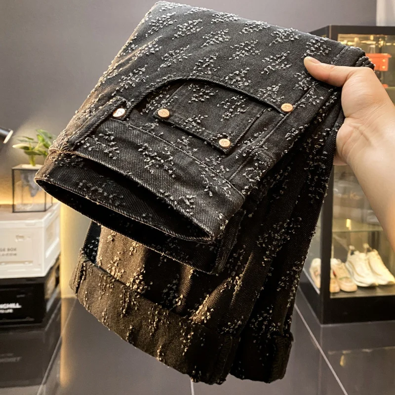 

Жаккардовые джинсы с вышивкой и принтом, мужские свободные прямые повседневные брюки осень/зима 2025 года, новый модный тренд, уличный стиль