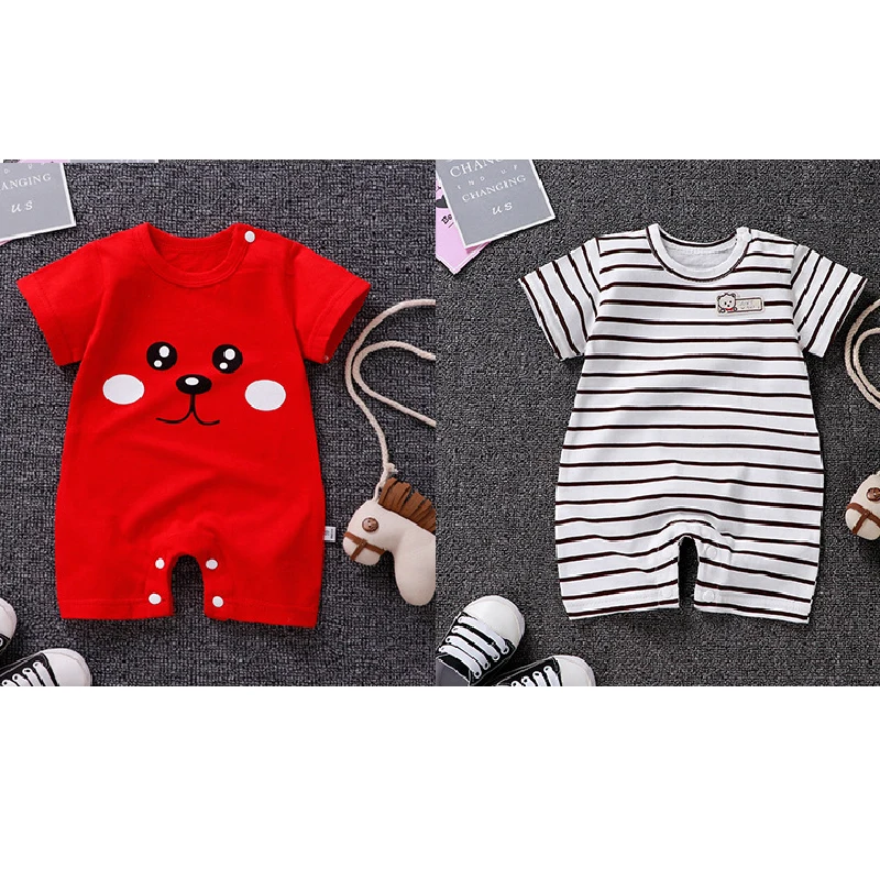 Newborn Bodysuit Baby Cotton Short Sleeve Rompers Clothes Summer Infant Girls Boys Overalls Kids Stripe One-Pieces 0-2 Years