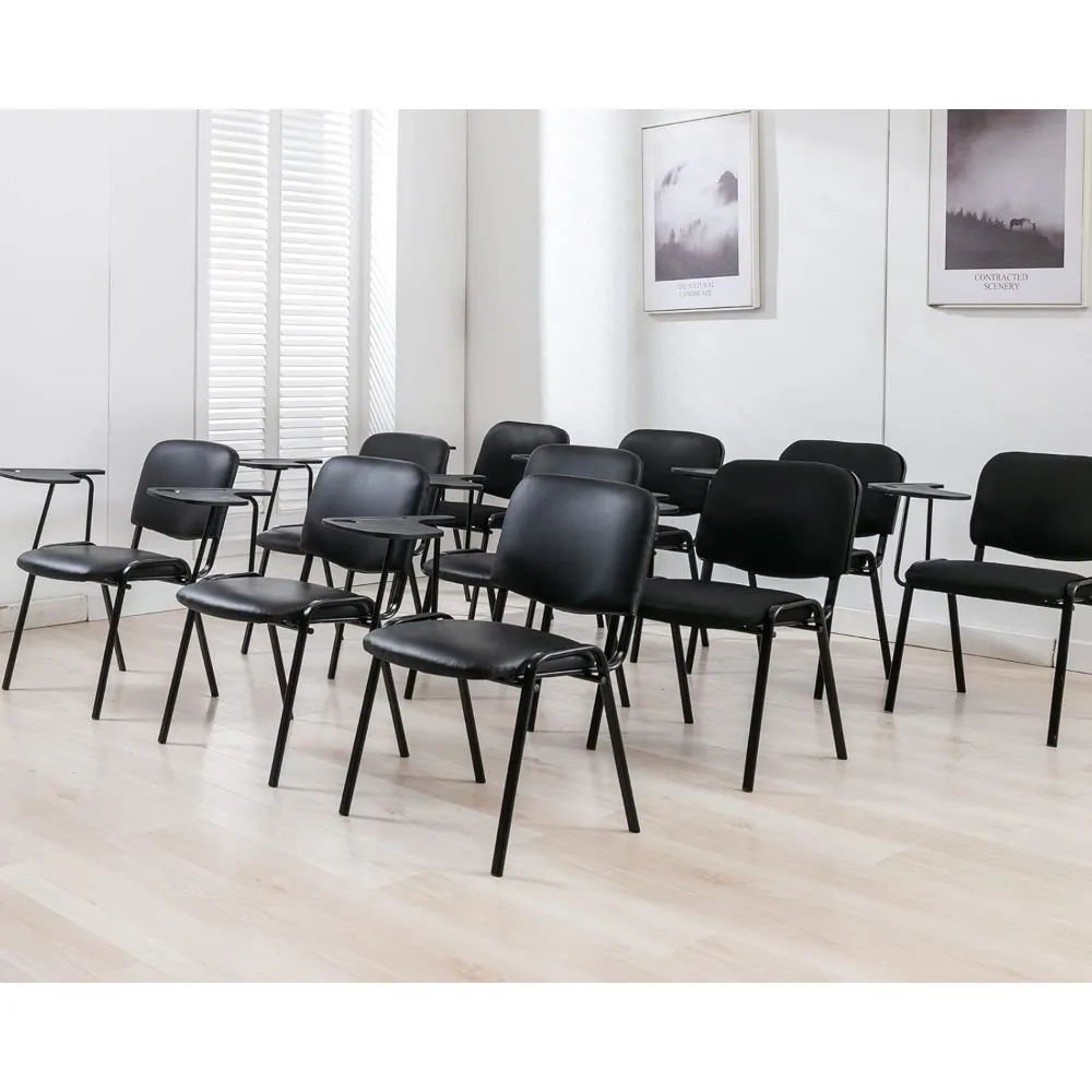 Lot de 10 fauteuils empilables en maille noire, chaises de réception avec table rabattable, chaise pour salle de réunion scolaire