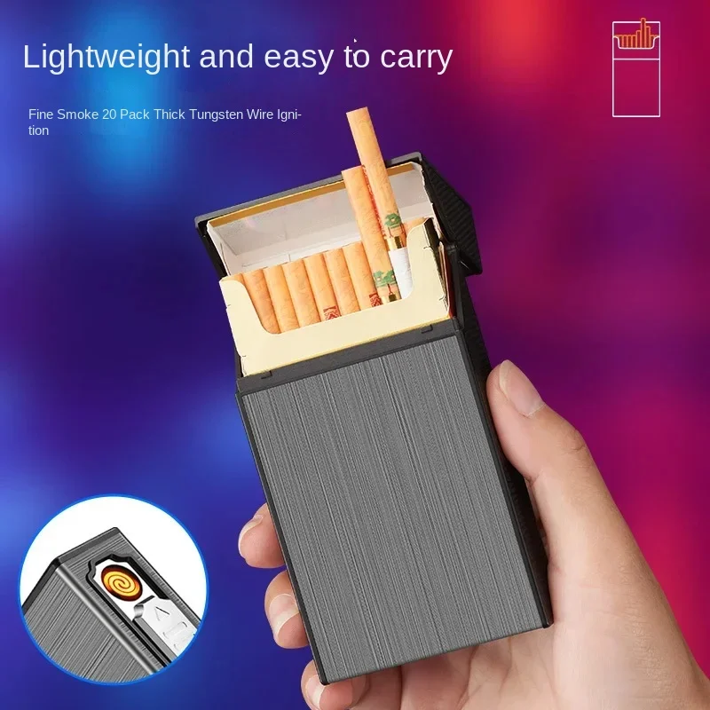 Rechargeable Cigarette Case with Integrated Lighter, There Are Fine and Rough Smoke, 20 Cigarette Cases, USB