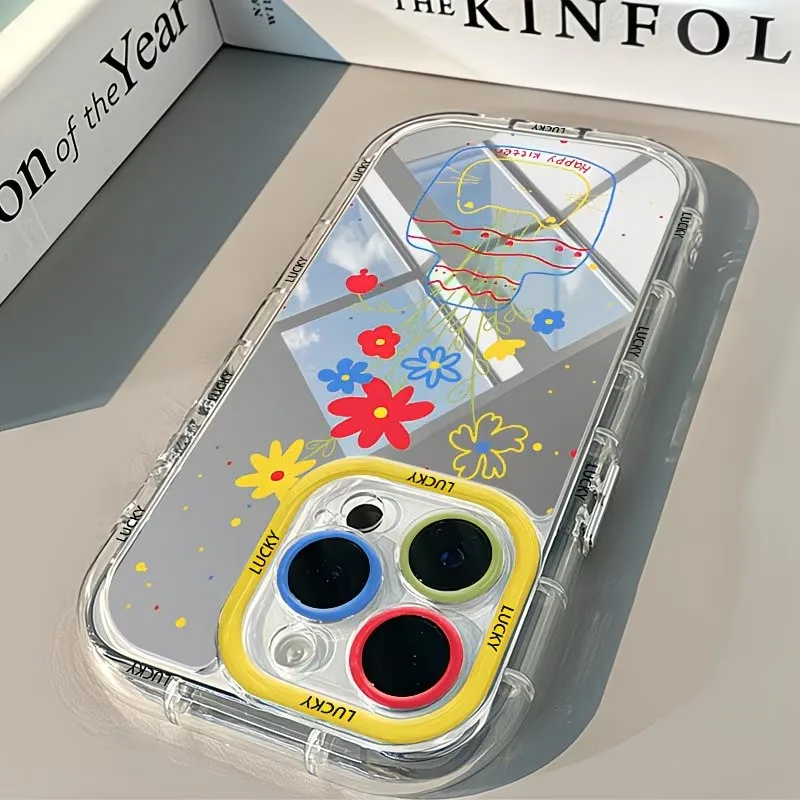 Summer Daisy Cat Vase Design Mirror Phone Case For iPhone 17 13 11 12 14 15 16 Pro Max Plus 17E 16E XR XS 8 7 Plus SE Soft Cover view 5