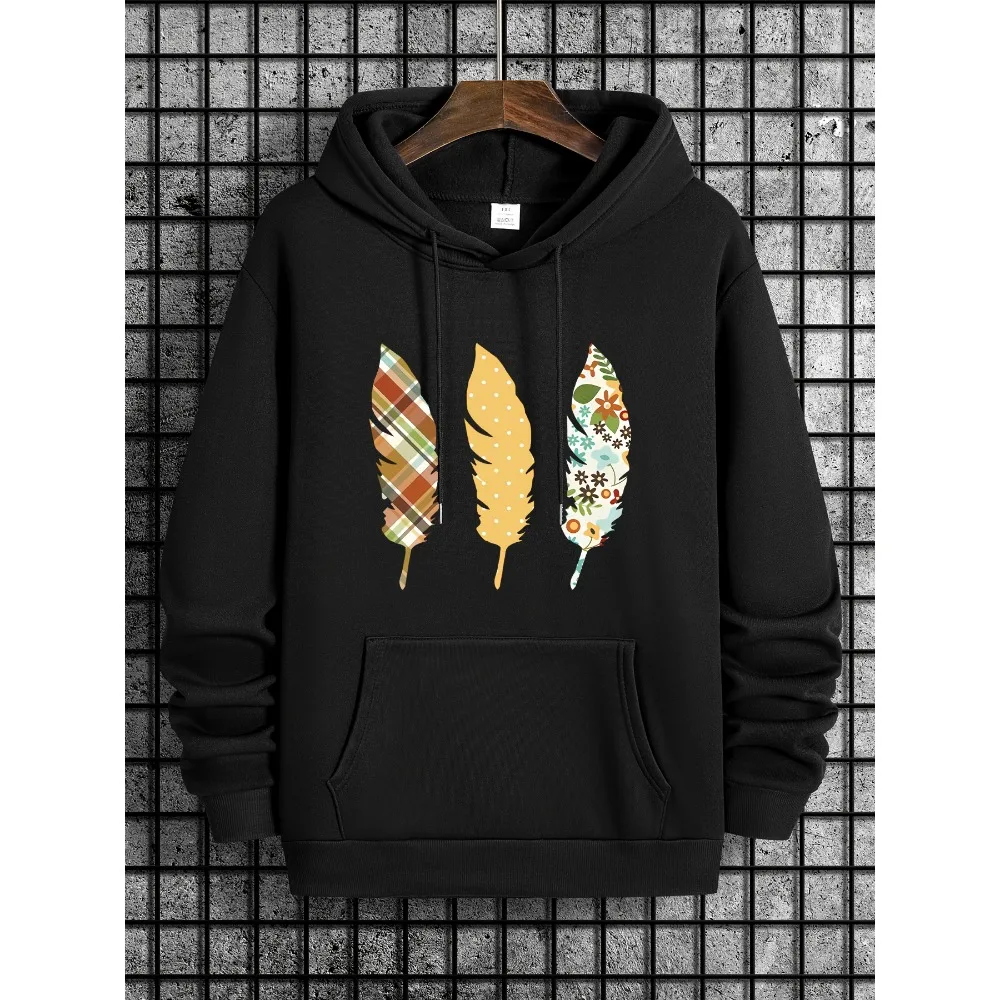 Plaid Floral Polka Dot Three Feathers Graphic Hoodie Unisex Oversized Boho Streetwear For Men Women Daily Outfit