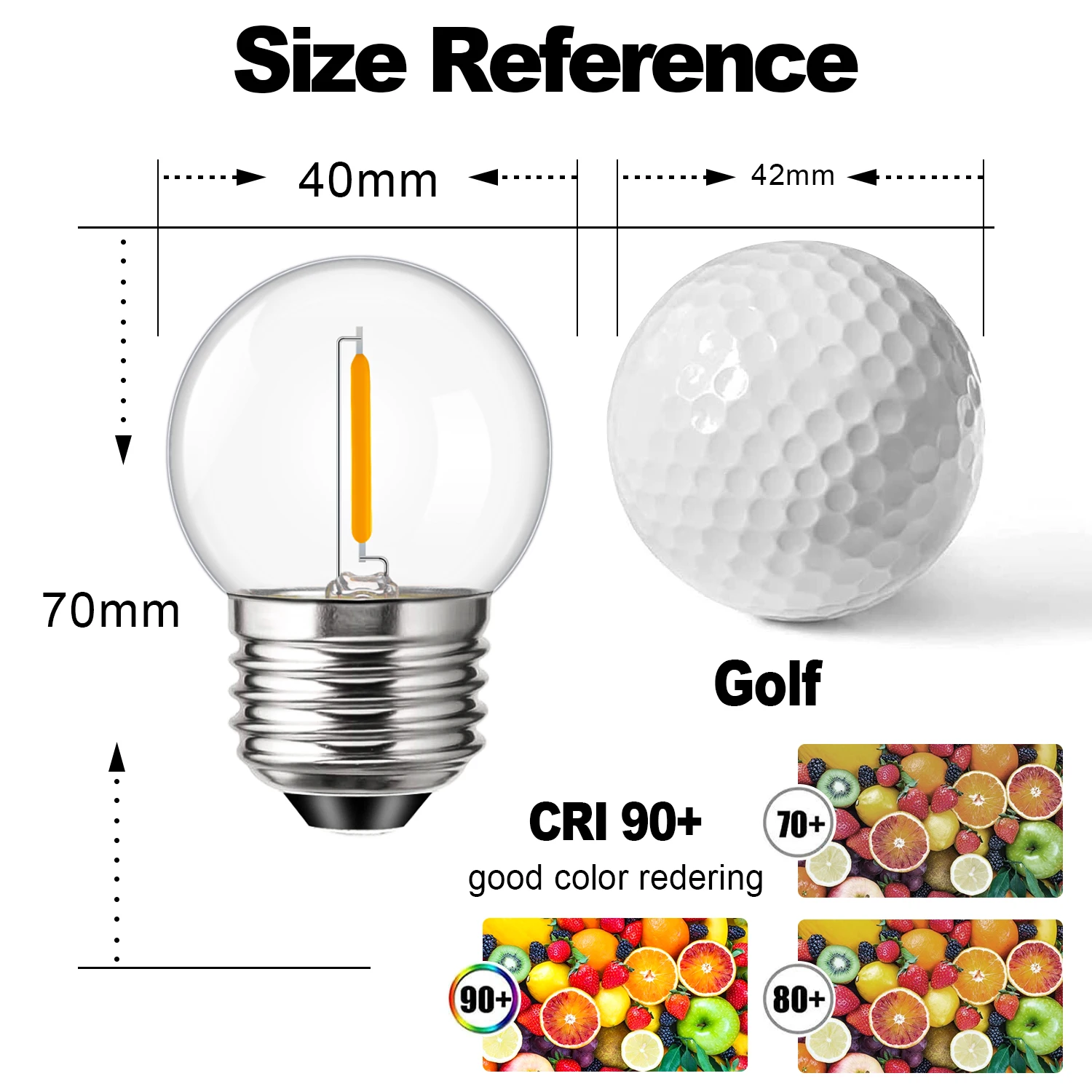 G40 Luzes LED Substituíveis, Luz Regulável, Branco Quente Vintage, Decoração de Natal, Interior, Exterior, Rua, Natal, 220V, E27, 1W