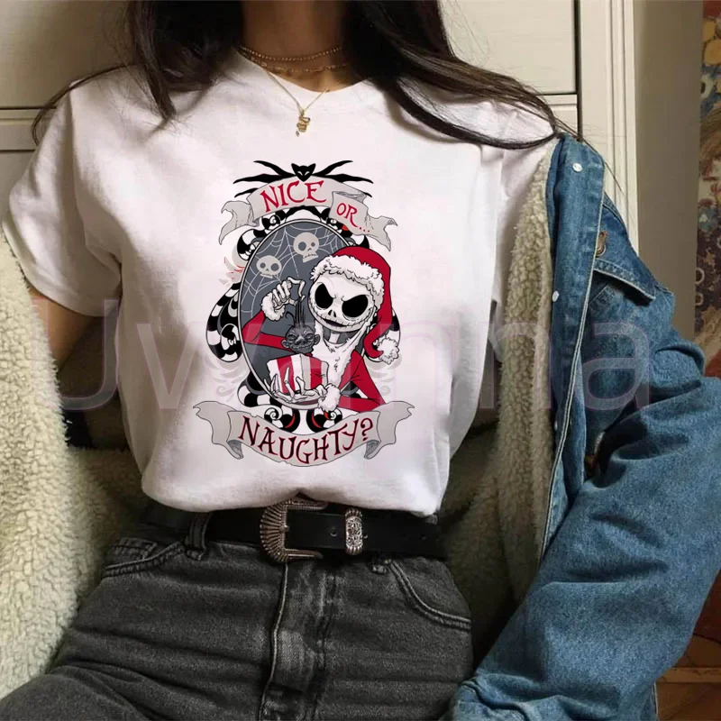 

Женская футболка с принтом «Кошмар перед Рождеством», топ с короткими рукавами и круглым вырезом, летняя одежда, повседневная одежда в стиле Харадзюку с короткими рукавами