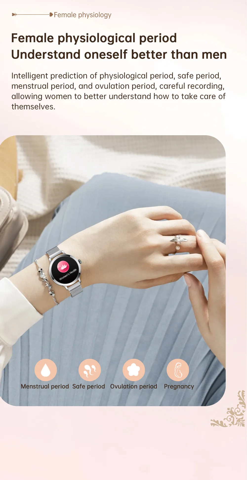 SV05 Fashion Smartwatch 1,16 cala HD duży okrągły ekran BT połączenie kobiety przypomnienie fizjologiczne monitorowanie zdrowia kobiety inteligentny zegarek