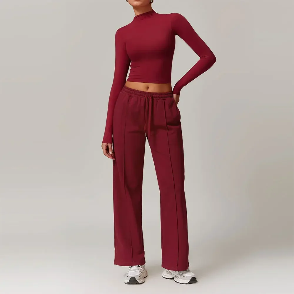Winter Sportswear 2 Pieces Yoga Sets Gym Clothes Yoga Tracksuits For Women Long Sleeve Sports Tops + Fitness Straight Pants Sets