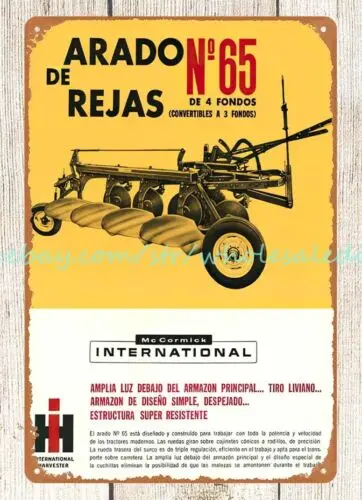 farm tractor plow International Harvester IHC Spanish tin sign advertising room