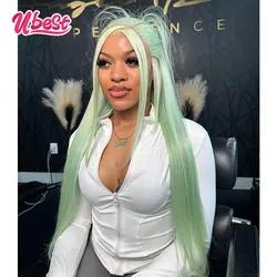 13x6 Light Green Color Straight Lace Front Human Hair Wig 180% Density Brazilian Body Wave Transparen Lace Frontal Wig For Women