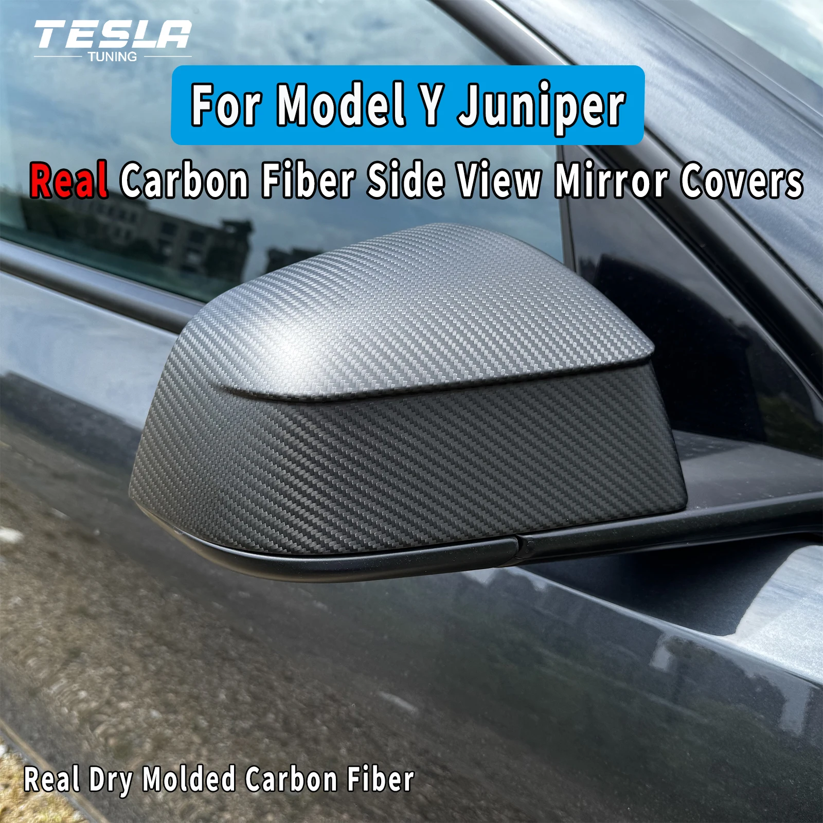

Для Tesla Model Y Juniper 2025 крышка зеркала заднего вида из углеродного волокна, настоящая сухая формованная крышка зеркала бокового вида из углеродного волокна