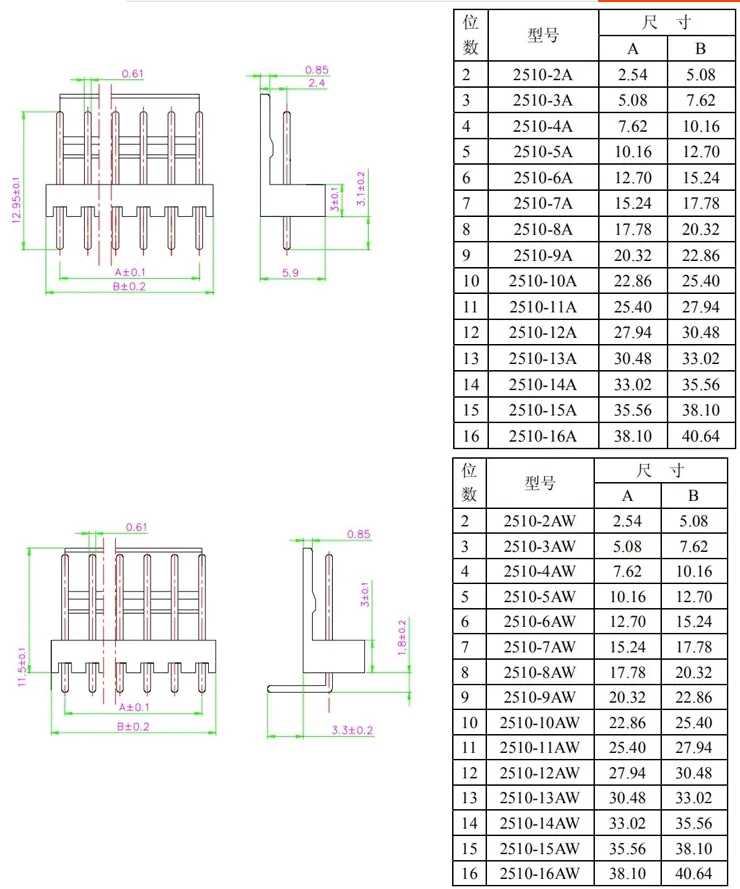 50pcs KF2510 Connector 2.54MM PITCH Male Pin Header 2P 3P 4P 5P 6P 7P 8P 9P 10P 11P 12P 14P 15P KF250 Straight needle PCB 2510