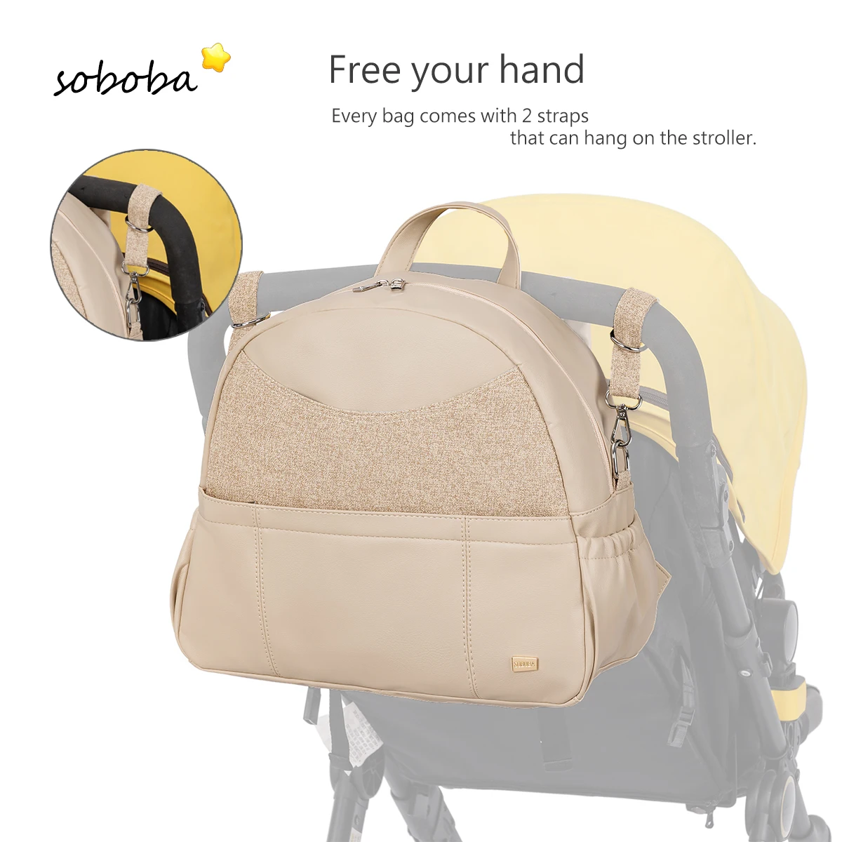 حقيبة ظهر Soboba Diaper للنساء ذات سعة كبيرة ومتعددة الوظائف لتغيير الحفاض مع شريطين يمكن تعليقه على عربة الأطفال