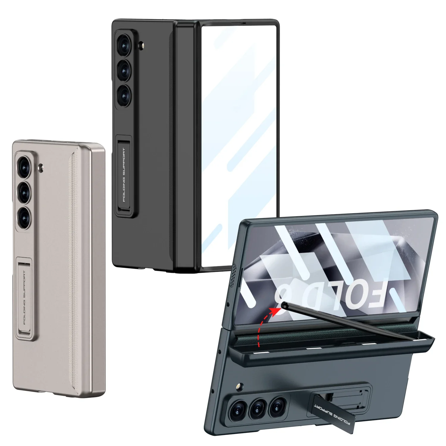 

For Samsung Galaxy Z Fold 6 Case Matte Bracket Magnetic Folding Hinge Pen Holder Optional With Pen Tempered Film Shockproof Case