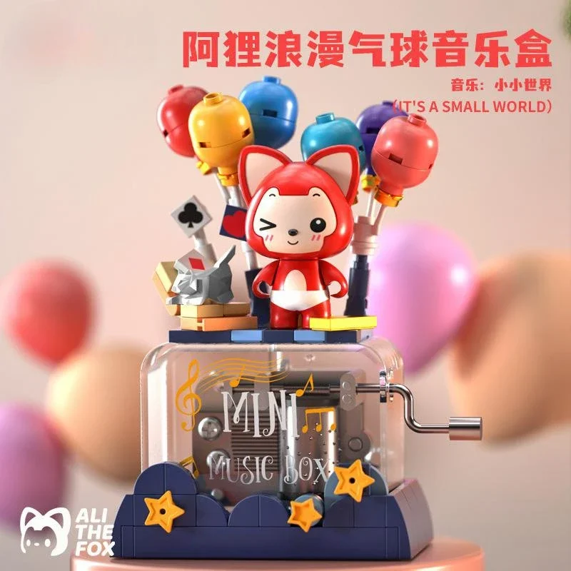 Anime alibaba balão romântico caixa de música blocos de construção bonito dos desenhos animados montagem criativa modelo quebra-cabeça decoração brinquedo presentes