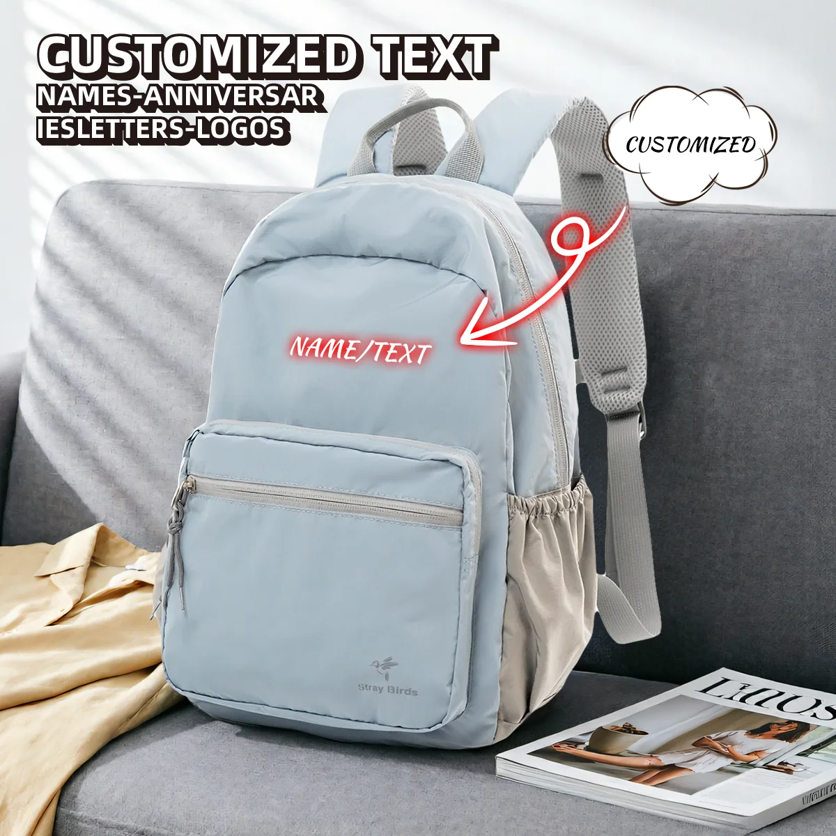 

Customized Logo Small Backpack for Middle School and High School Students, Lightweight Travel Backpack for Women, Outdoor Hiking and Mountaineering Personalized DIY