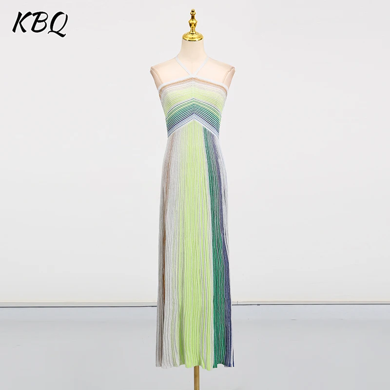 

KBQ Sexy Backles Hit Color Chic Long Dresses for Women Strapless Sleeveless Backless High Waist Elegant Spring Dress Female New