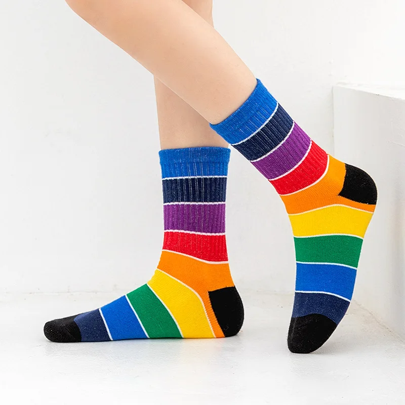 2024 Rainbow Stripes Trendy Children\'s Socks Cotton Socks Boys Girls Colored Unisex Babe Newborn Infants Toddlers Sock 1-5 Years