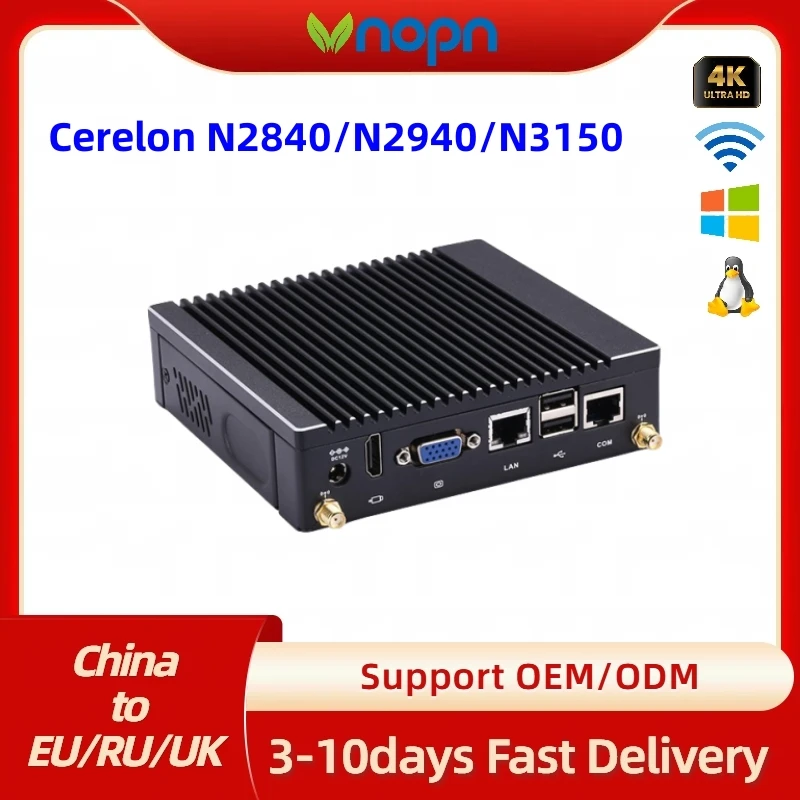 Vnopn X86 Industrial Fanless Mini PC Cerelon N2840 Win10 Linux WIFI 2LAN 2HDMI Box Computer