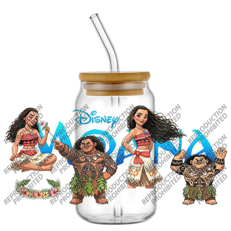 New Popular Cartoon Movie Moana 16oz UV DTF 3D Transfer Sticker Decals Wraps For Glass Can Cup Craft DIY Gift Creative view 6