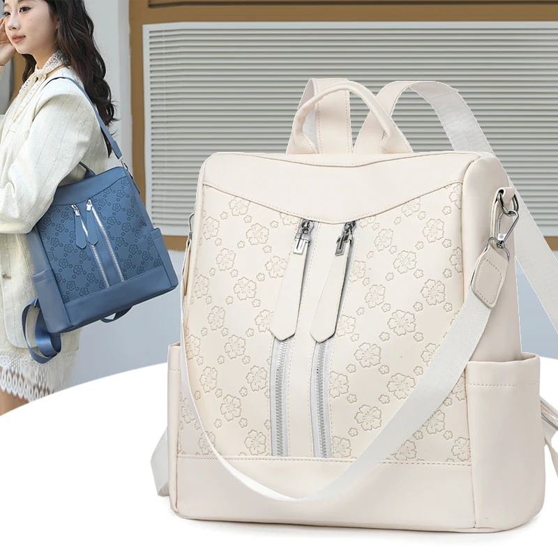 Fashion Large Capacity Anti-Theft Women’s Backpack Leather Travel Handbag Stylish Shoulder Bag for Ladies Work College Daily Use