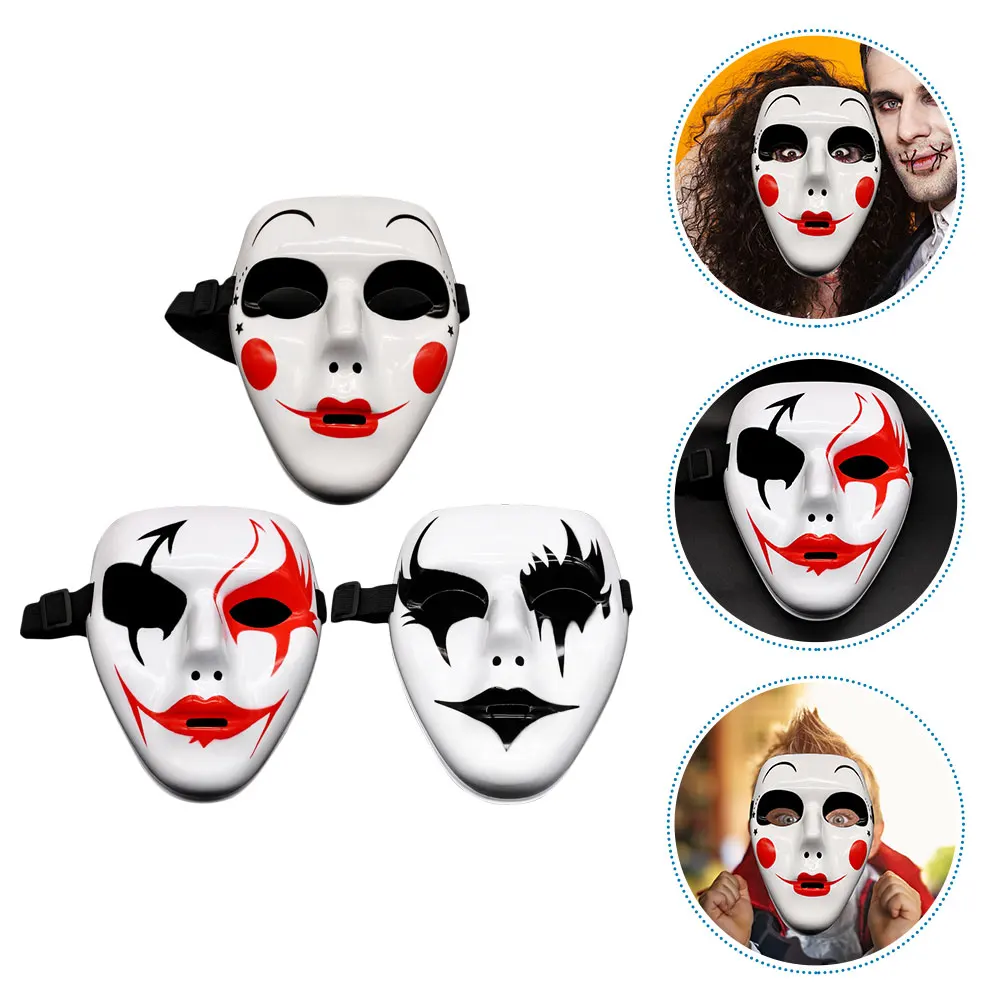 

3pcs Hand Painted Halloween Cosplay Mask Lightweight Plastic Face Costume Party Decor Scary Mask for Adults Masquerade Role