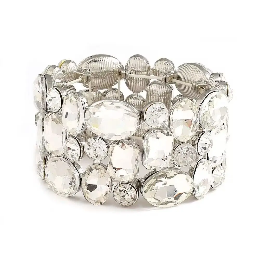 Fashion Women\'s Shiny White Rhinestone Stretch Bracelet Crystal Bangles