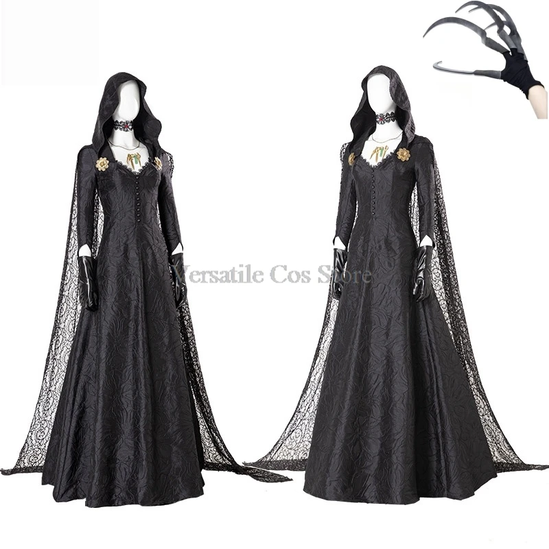 Resident Village Bela Cassandra Daniela Cosplay Costume Evil Vampire Lady Dress Outfits Scary Role Halloween Party Hooded cape