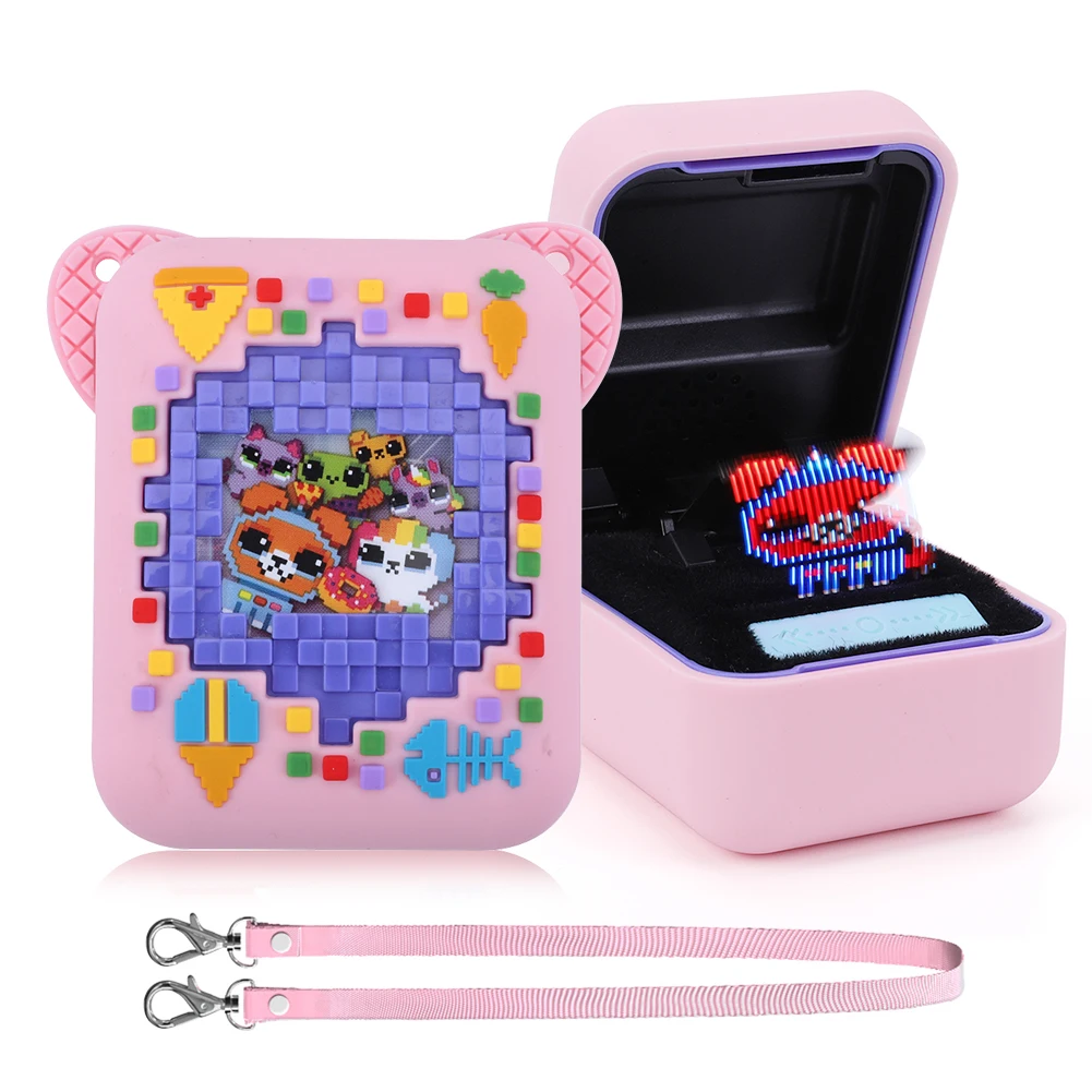 Silicone Protective Cover with Lanyard Protective Storage Holder Shockproof 3D Food Print for Bitzee Interactive  Digital Pet