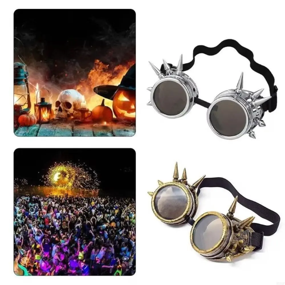 Tinted Round Lenses Steampunk Goggles Adjustable Elastic Strap Decorative Spikes Vintage Goggles Vintage Style Costume Eyewear