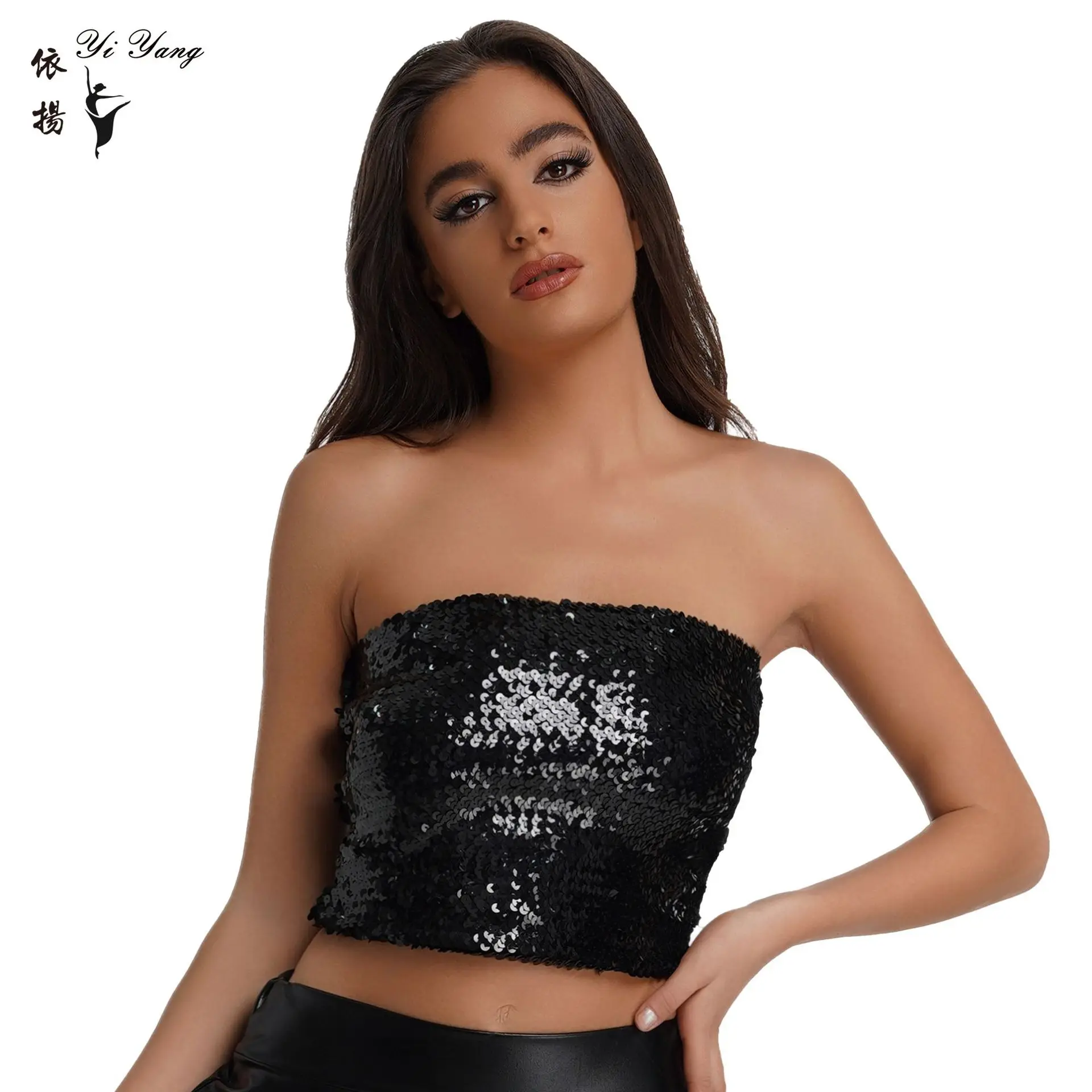 European and American sequined tops DS performance costumes, stage costumes, nightclub flash films with performance tube tops,