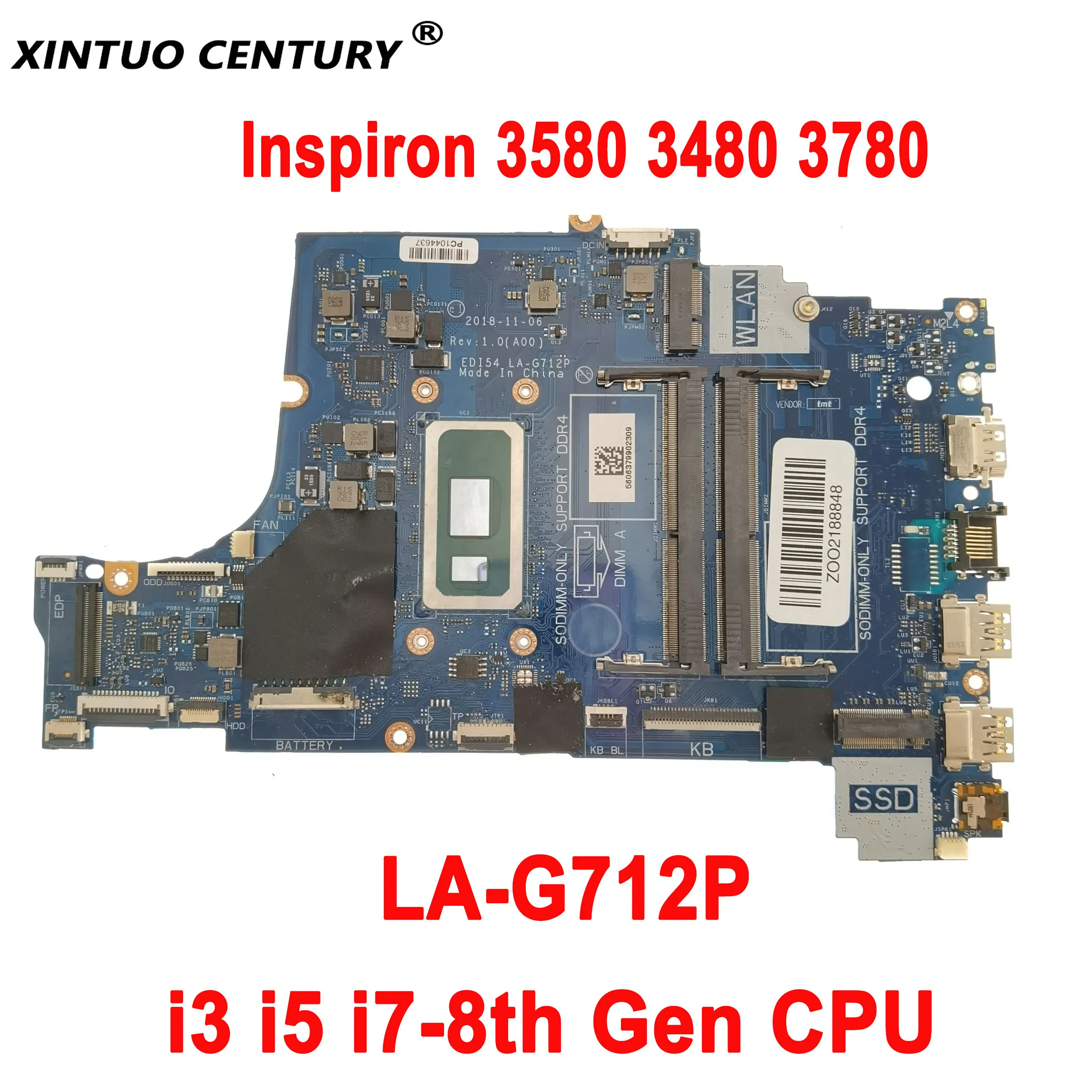 

EDI54 LA-G712P Motherboard for Dell Inspiron 3480 3580 3780 3583 Laptop Motherboard with i3 i5 i7-8th Gen CPU DDR4 100% tested